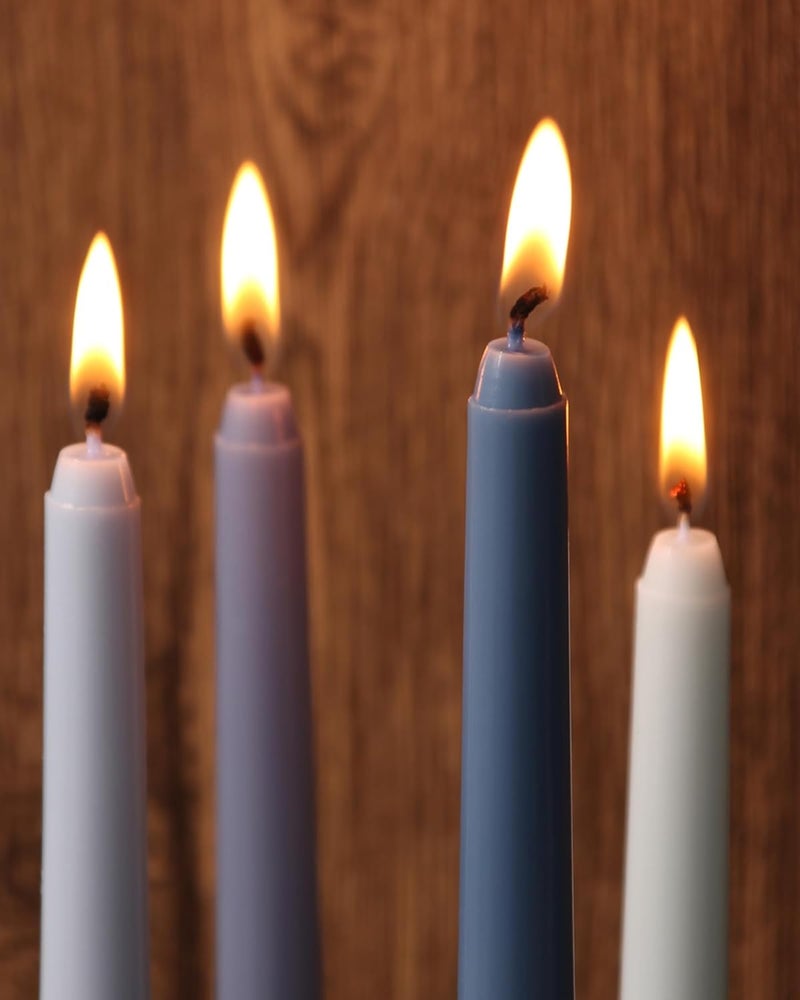 Viyffo 12-Inch Taper Candles 4 Pack - Tapered Candlesticks - Smokeless, Unscented, Long Burning - Hand Poured, Colored for Home Decor Wedding, Dinner - Blue - Image 4